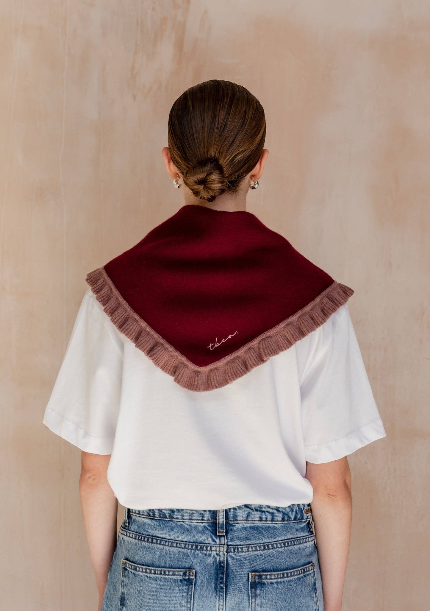 TBCo - Merino Wool Triangle Scarf in Burgundy Ruffle
