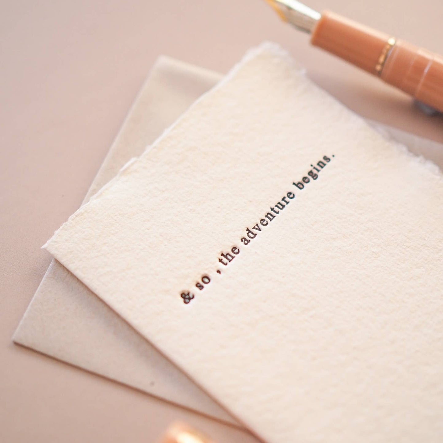 soch and co - & so the adventure begins letter press printed mini card