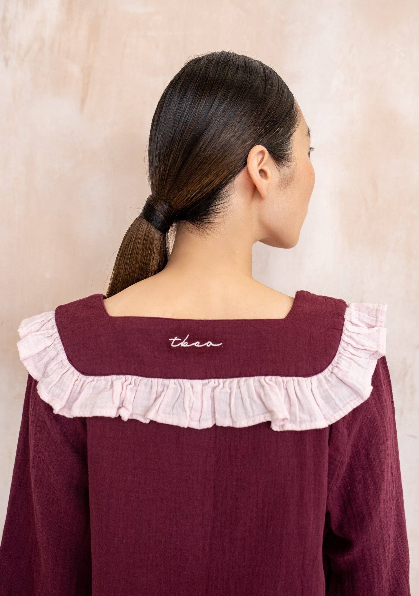 TBCo - Cotton Pyjamas in Burgundy Ruffle