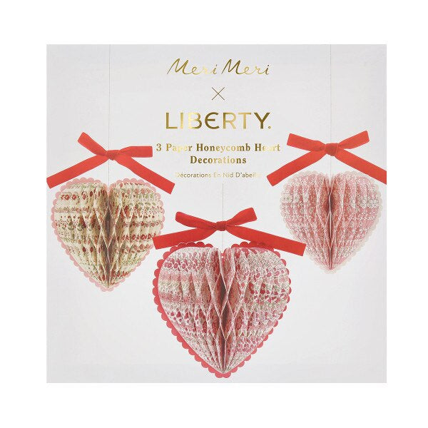 Meri Meri x Liberty Paper Honeycomb Heart Decorations (Set of 3) | Liberty Party Decorations