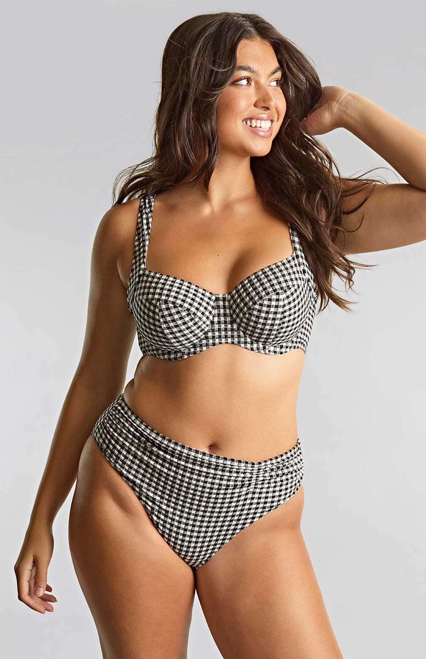 Olivia Full Cup Navy Gingham Underwired bikini Top