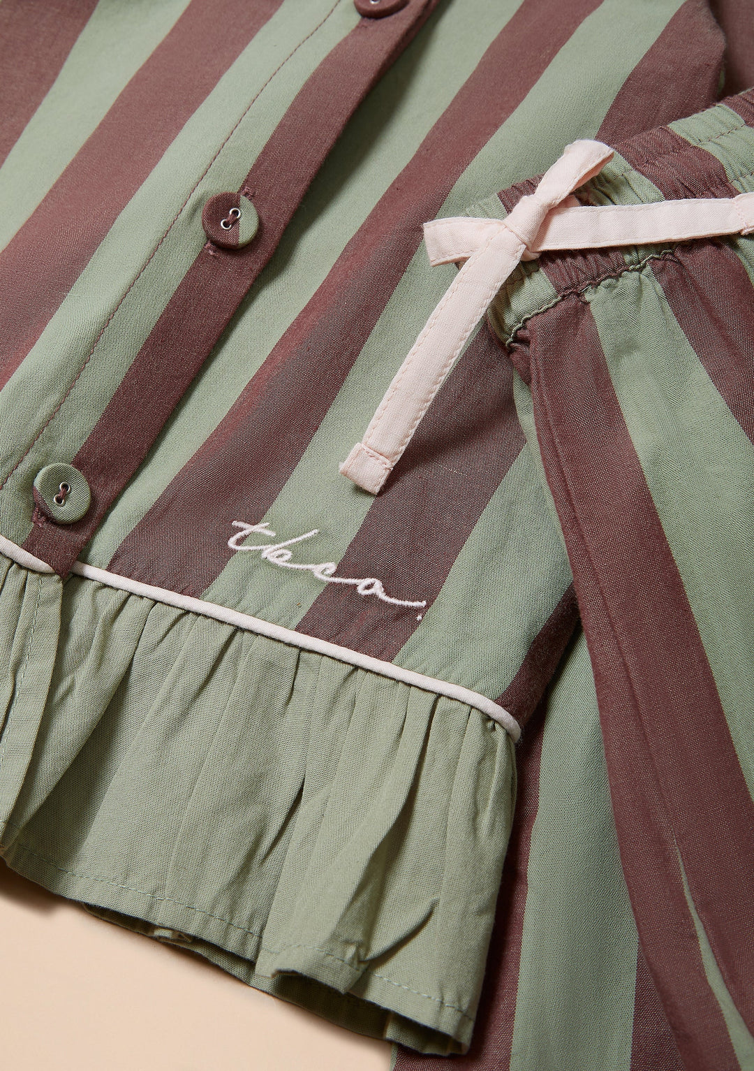 NEW ARRIVAL TBCo Cotton Pyjamas – Sage & Brown Strip