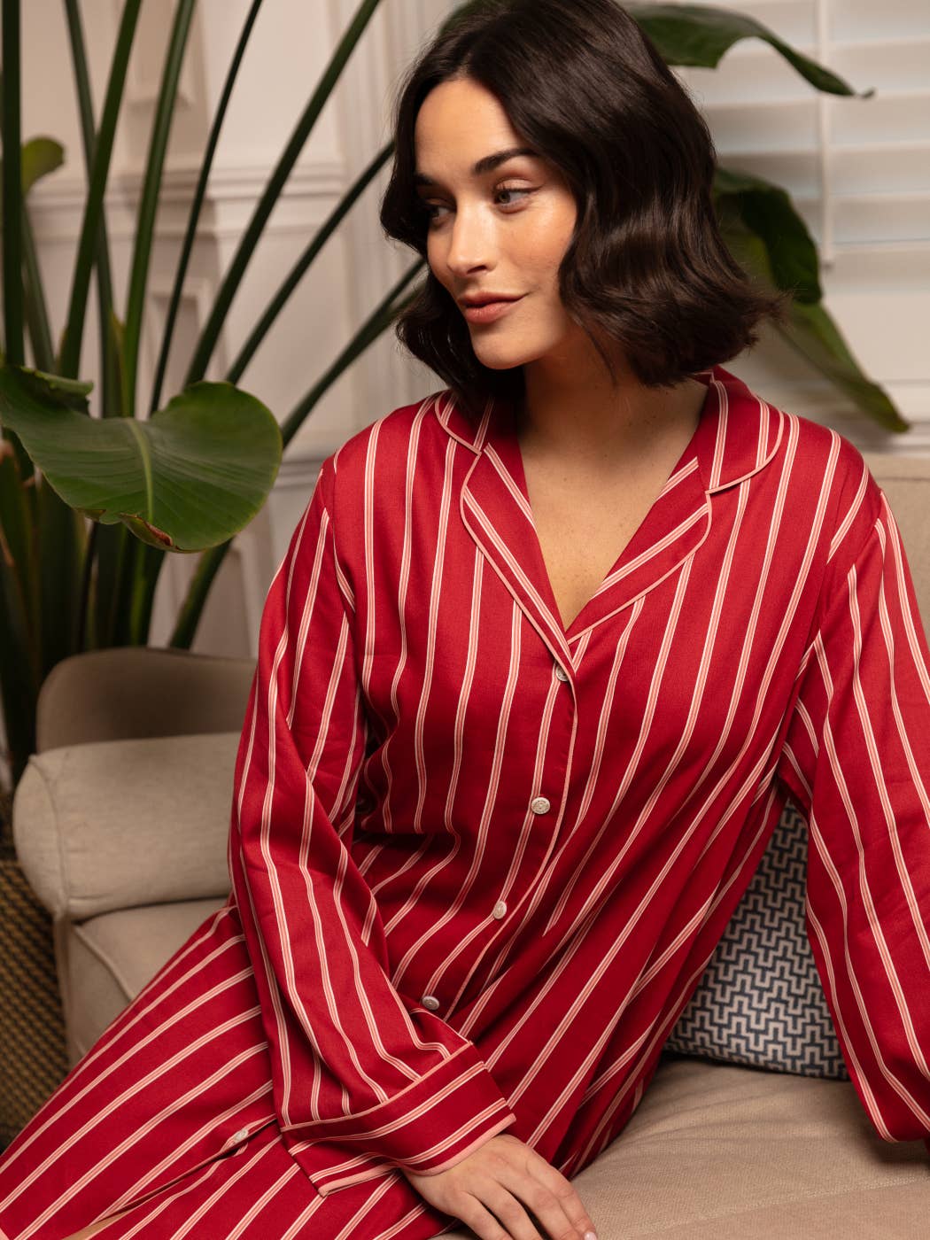 Cyberjammies - Shoreditch Rust Printed Stripe Long Dressing Gown