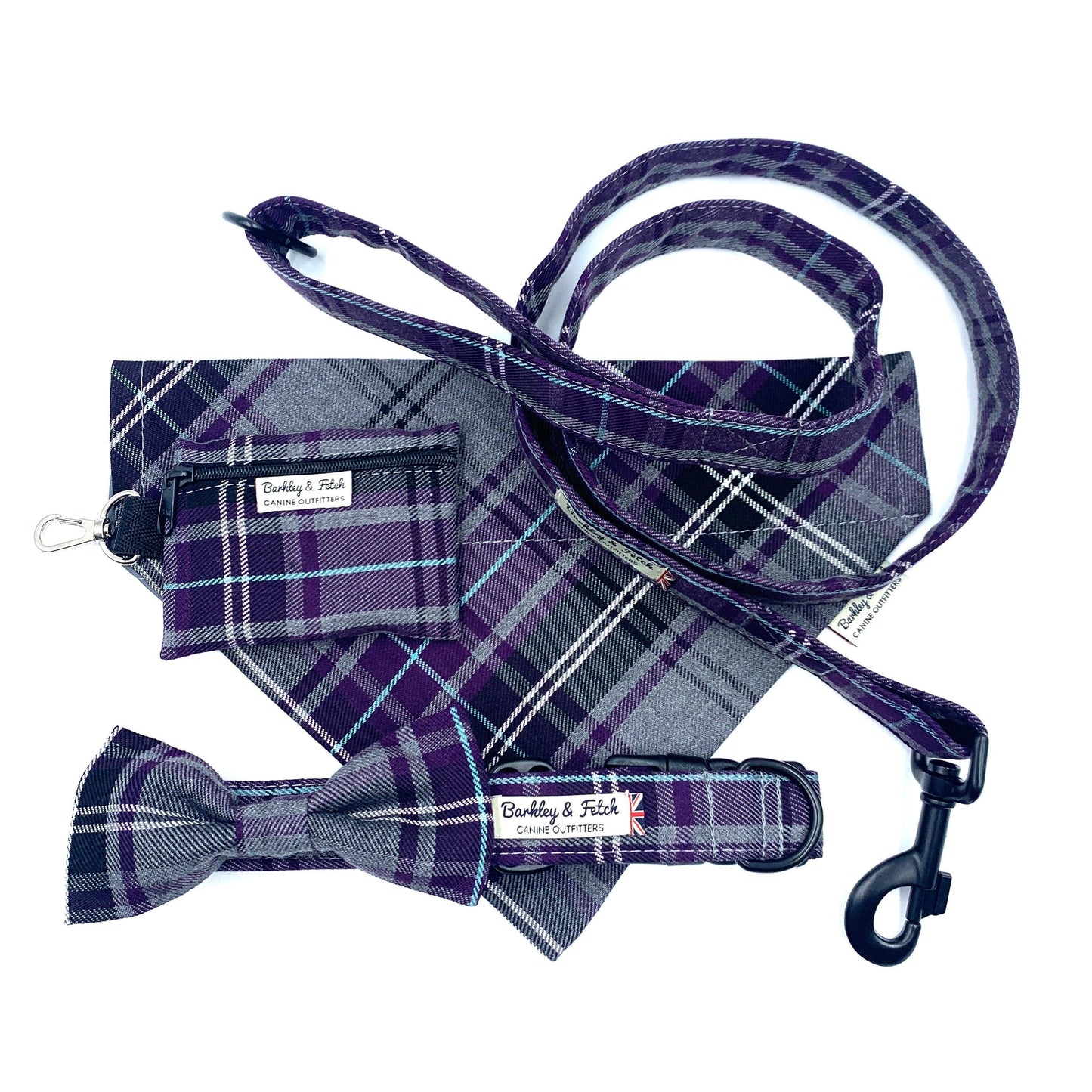 Barkley and Fetch - Purple/Grey Tartan Dog Bandana
