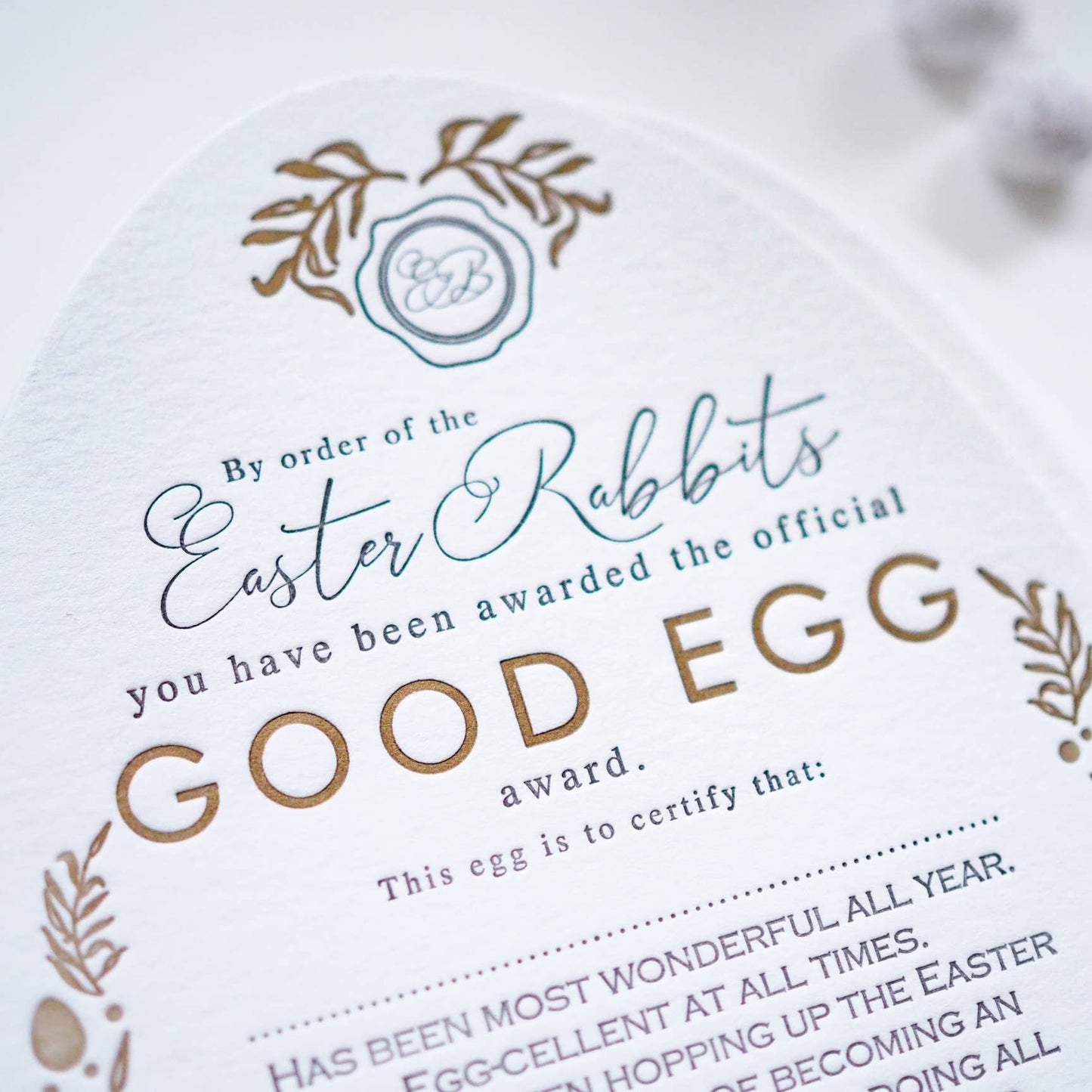 soch and co - Good egg Easter certificate