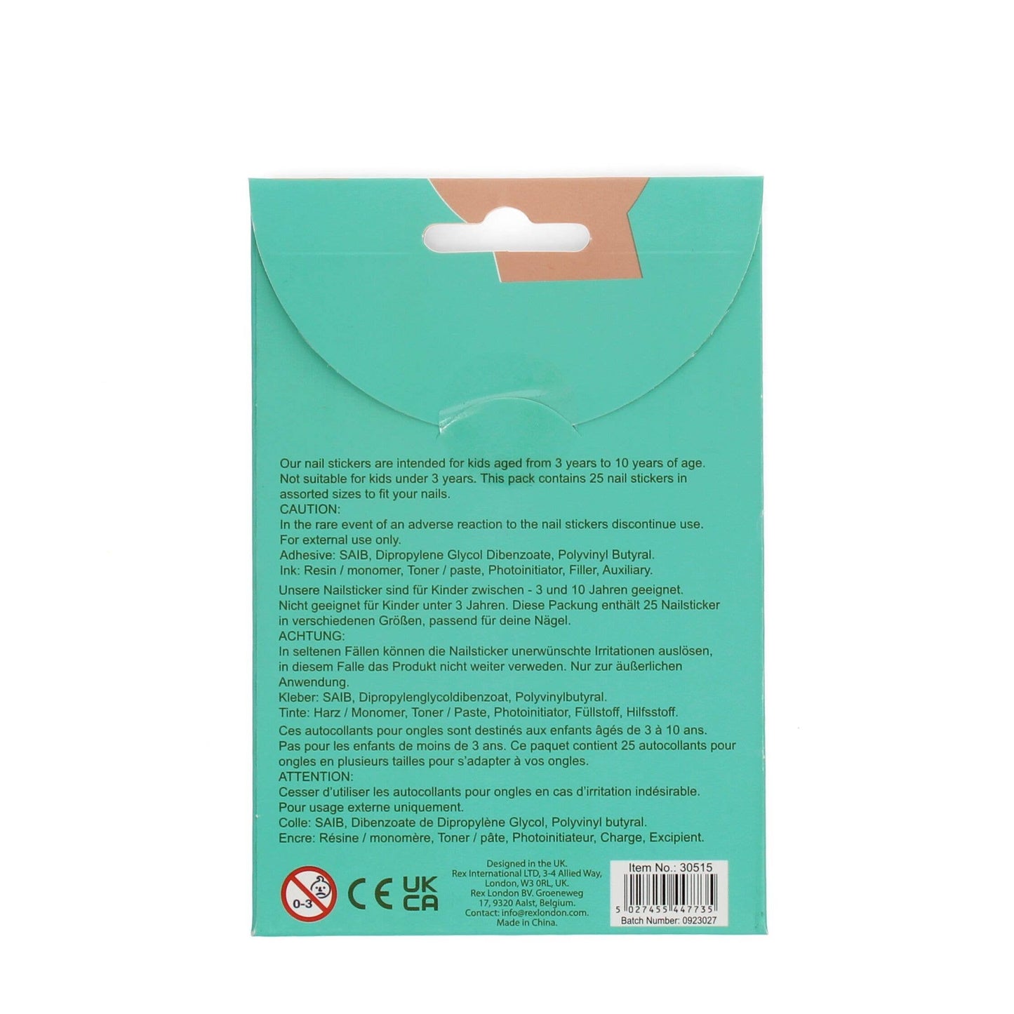 Rex London UK - Children's Nail Stickers - Dinosaur