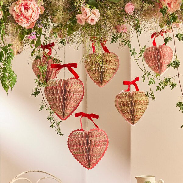Meri Meri x Liberty Paper Honeycomb Heart Decorations (Set of 3) | Liberty Party Decorations