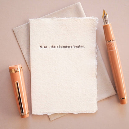 soch and co - & so the adventure begins letter press printed mini card