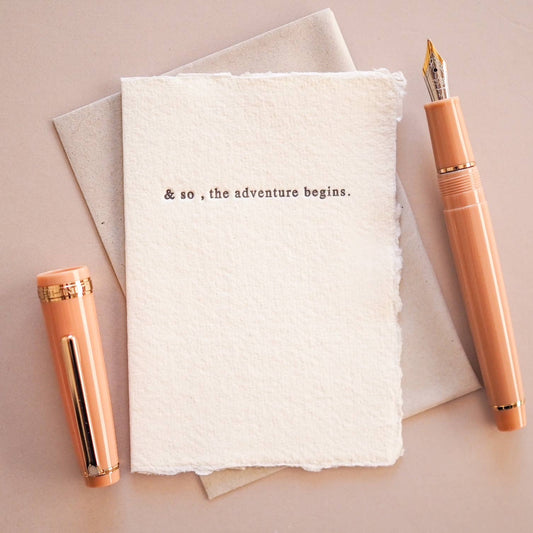 soch and co - & so the adventure begins letter press printed mini card