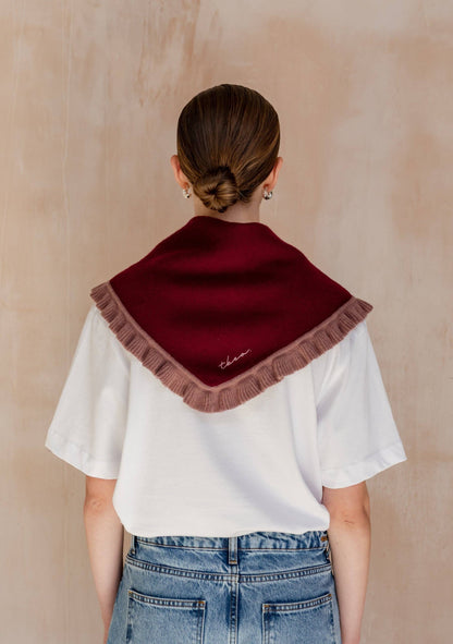 TBCo - Merino Wool Triangle Scarf in Burgundy Ruffle