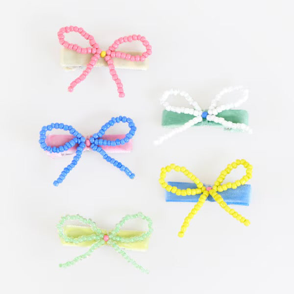 Meri Meri Beaded Bow Hair Clips (Set of 5) | Colourful Beaded Hair Accessories
