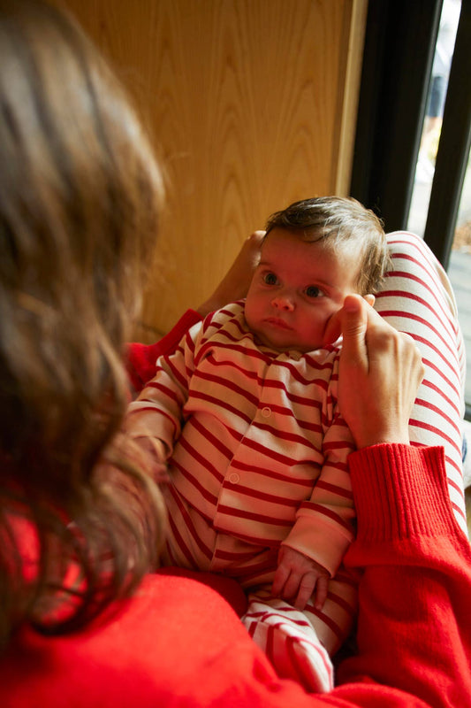 Sleepy Doe -  BABY SLEEPSUIT | RED & OATMEAL BRETON