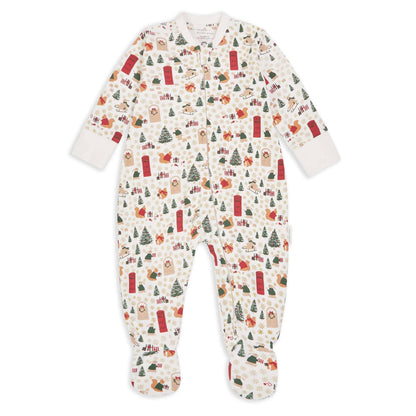 Avery Row - Baby Jersey Sleepsuit - Festive Forest