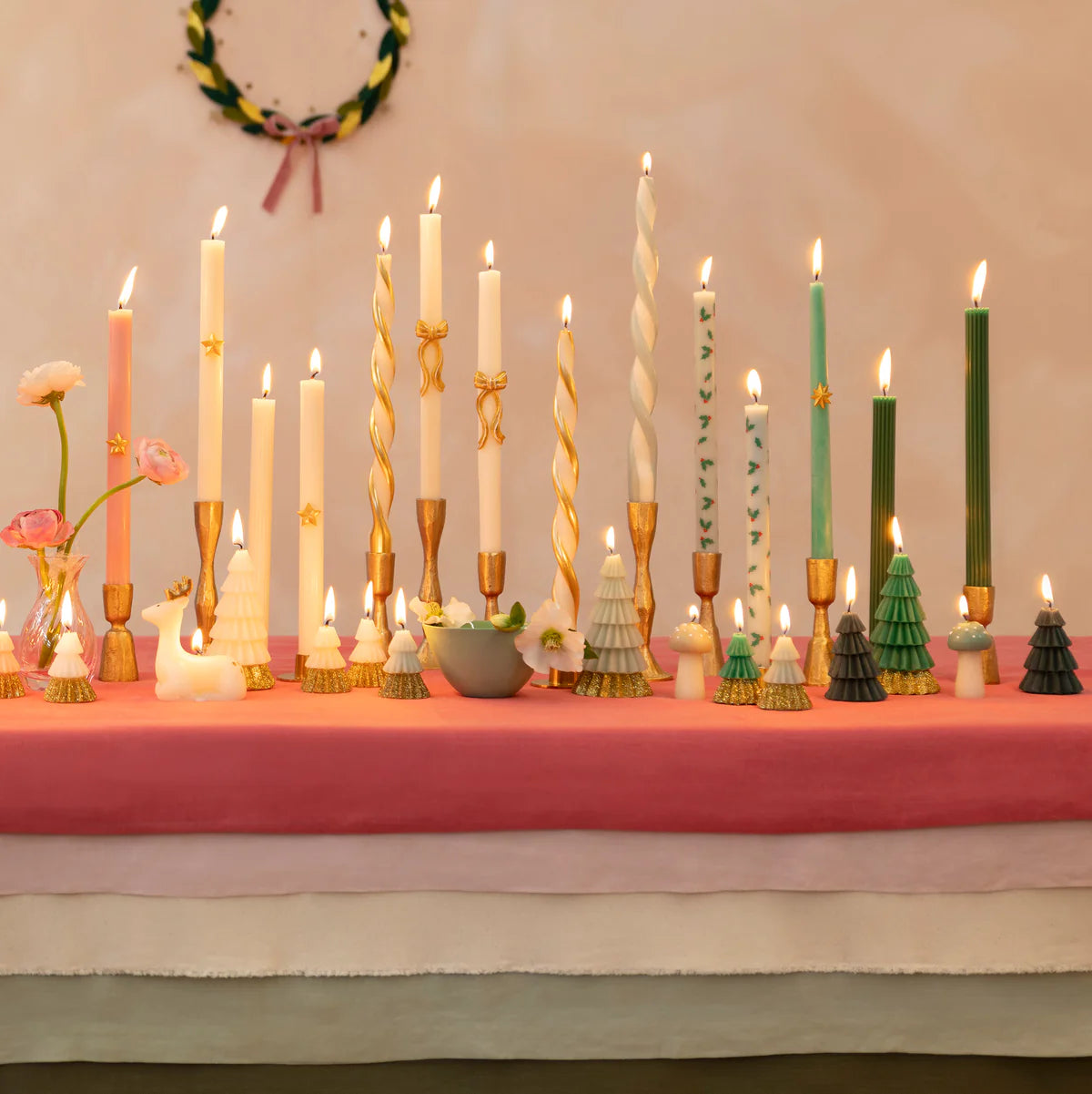 Meri Meri Gold Stripy Bow Table Candles x2