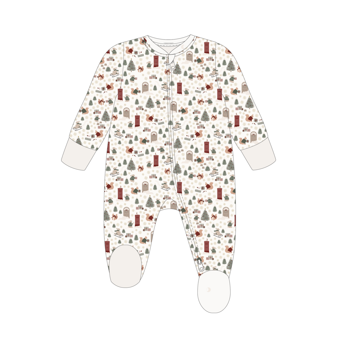 Avery Row - Baby Jersey Sleepsuit - Festive Forest