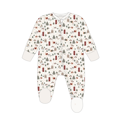 Avery Row - Baby Jersey Sleepsuit - Festive Forest