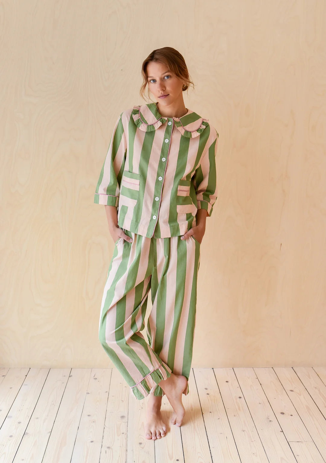 TBCo Green & Pink Cropped Cotton Pyjama