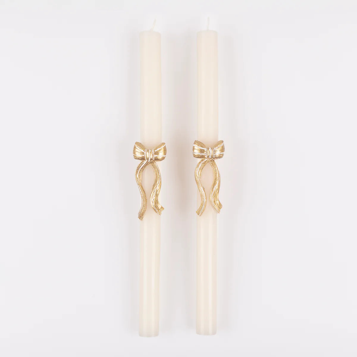 Meri Meri Gold Stripy Bow Table Candles x2