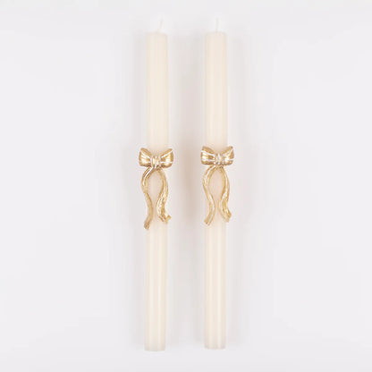 Meri Meri Gold Stripy Bow Table Candles x2
