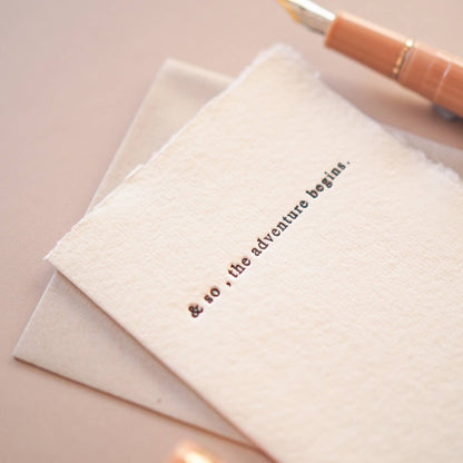 soch and co - & so the adventure begins letter press printed mini card