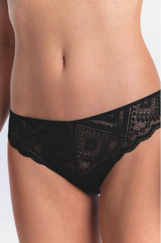 Maison Lejaby: Vertige Black graphic jacquard lace thong