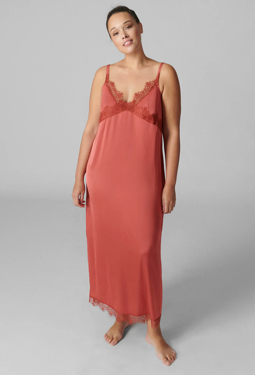 Simone Perele Satin Secrets Long Night Dress Quartz Pink