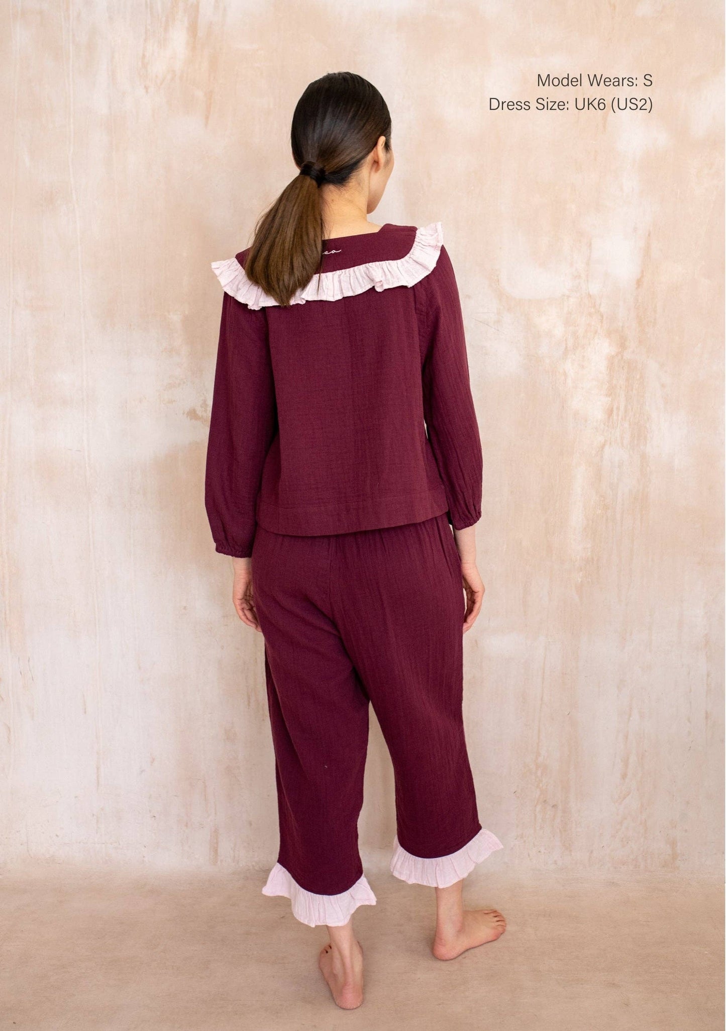 TBCo - Cotton Pyjamas in Burgundy Ruffle