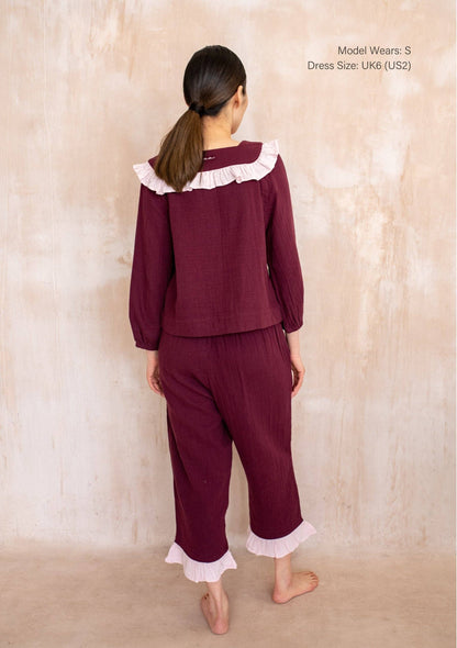 TBCo - Cotton Pyjamas in Burgundy Ruffle