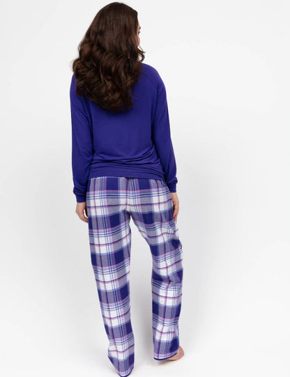Cyberjammies - Evolet Purple Jersey Slouch Top and Check Bottom Pyjama Set