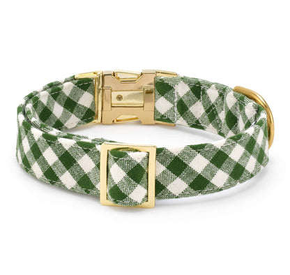The Foggy Dog - HTH x TFD Mini Gingham Hunter Green Dog Collar
