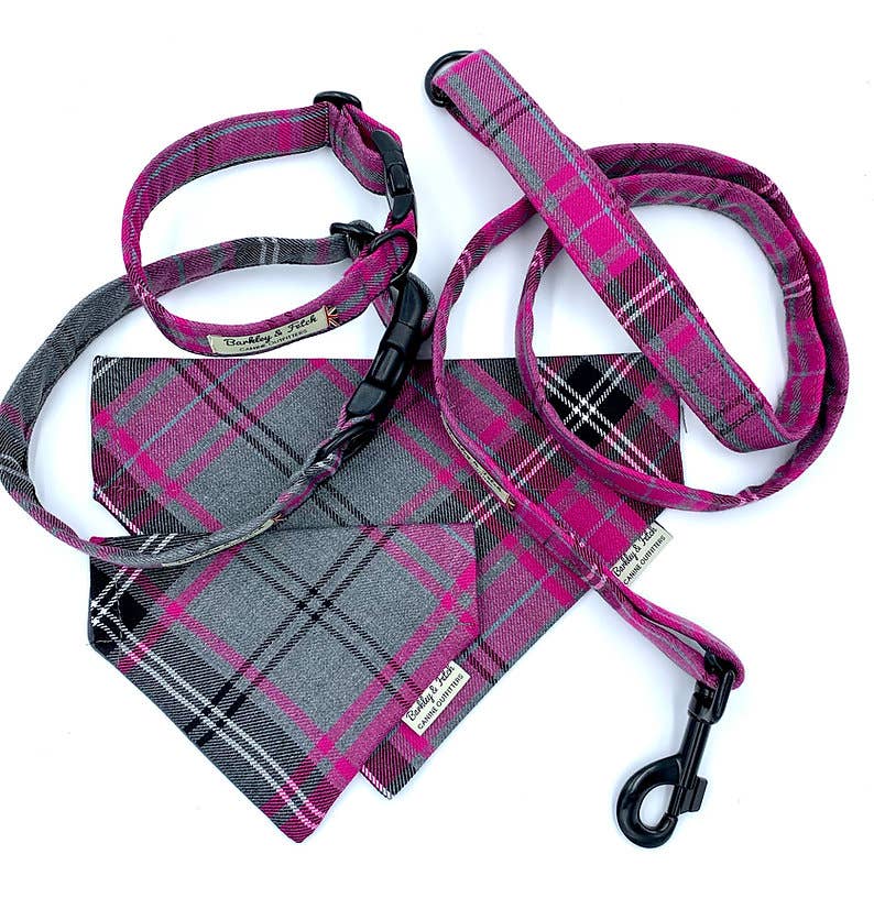 Barkley and Fetch - Pink/Grey Tartan Dog Bandana