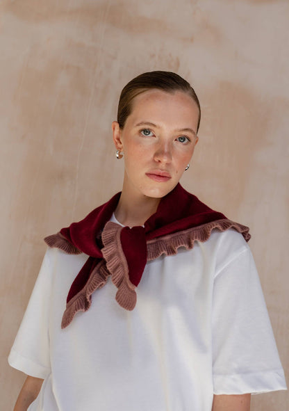 TBCo - Merino Wool Triangle Scarf in Burgundy Ruffle