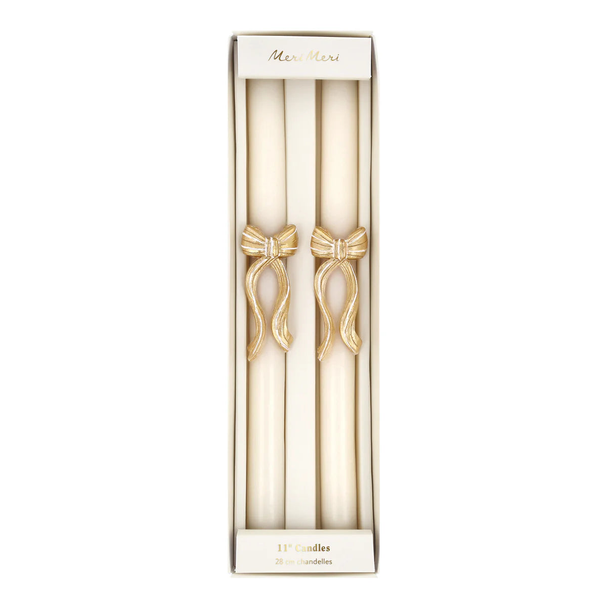 Meri Meri Gold Stripy Bow Table Candles x2