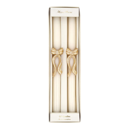 Meri Meri Gold Stripy Bow Table Candles x2
