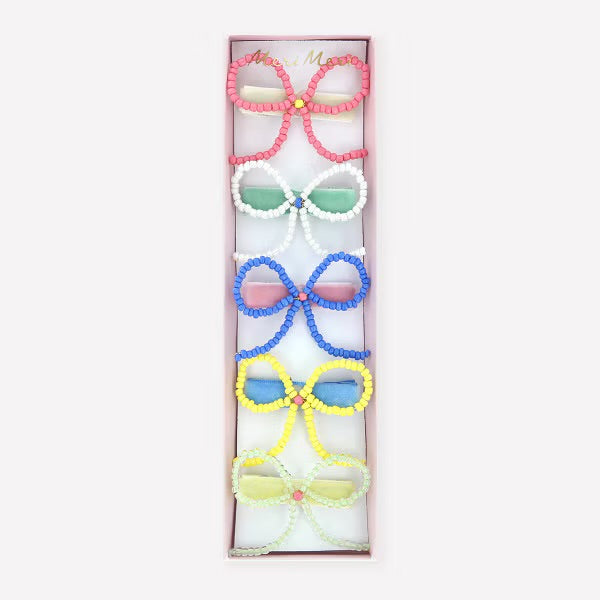 Meri Meri Beaded Bow Hair Clips (Set of 5) | Colourful Beaded Hair Accessories