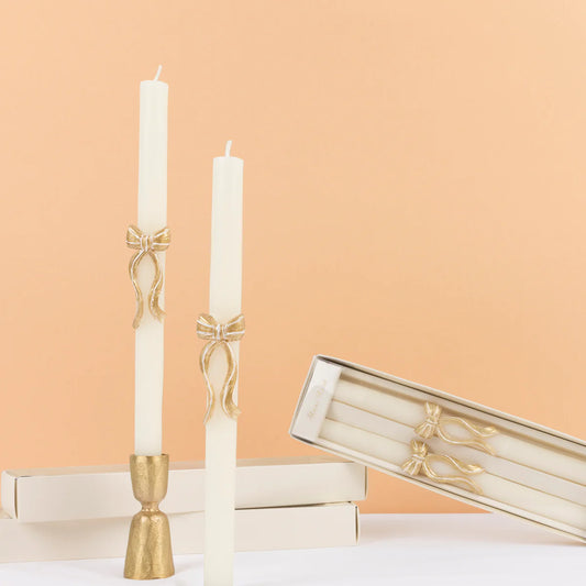 Meri Meri Gold Stripy Bow Table Candles x2