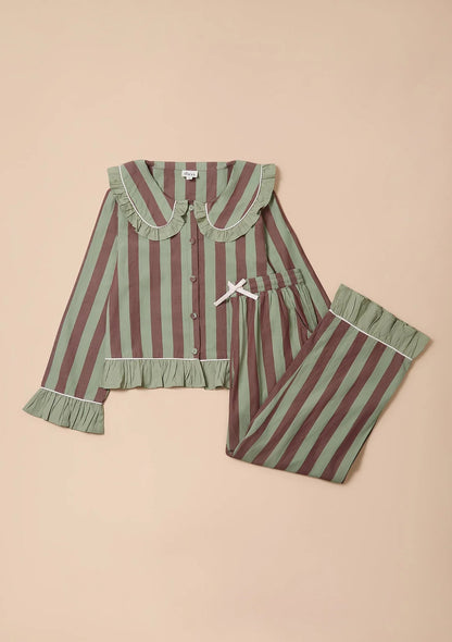 NEW ARRIVAL  TBCo Cotton Pyjamas – Sage & Brown Strip