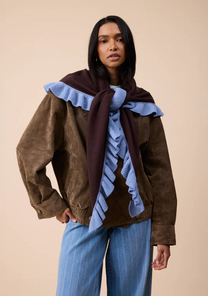 NEW ARRIVAL  TBCo Large Merino Wool Triangle Scarf – Brown Ruffle