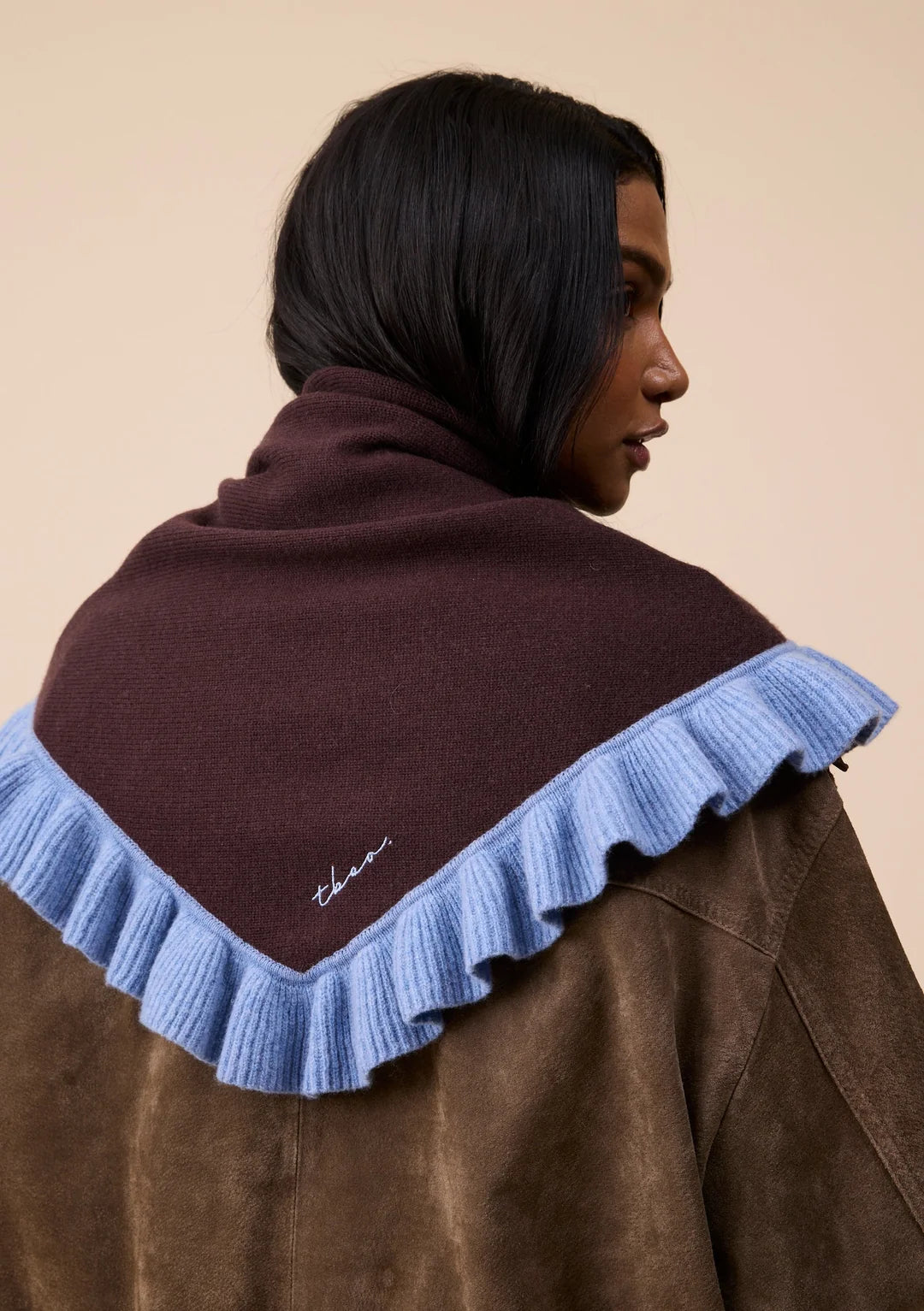 NEW ARRIVAL  TBCo Large Merino Wool Triangle Scarf – Brown Ruffle