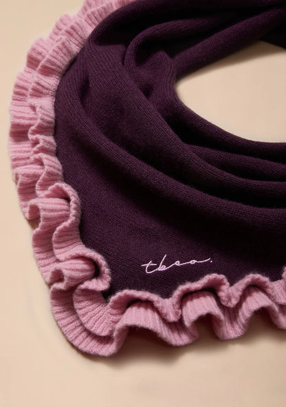 NEW ARRVAL. TBCo Merino Wool Triangle Scarf – Fig Double Ruffle
