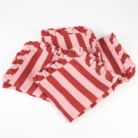 Pink & Burgandy Frill linen napkins