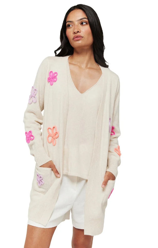 Brodie Cashmere Long Line Flower Pop Cashmere Cardi
