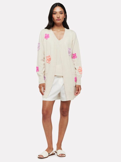 Brodie Cashmere Long Line Flower Pop Cashmere Cardi