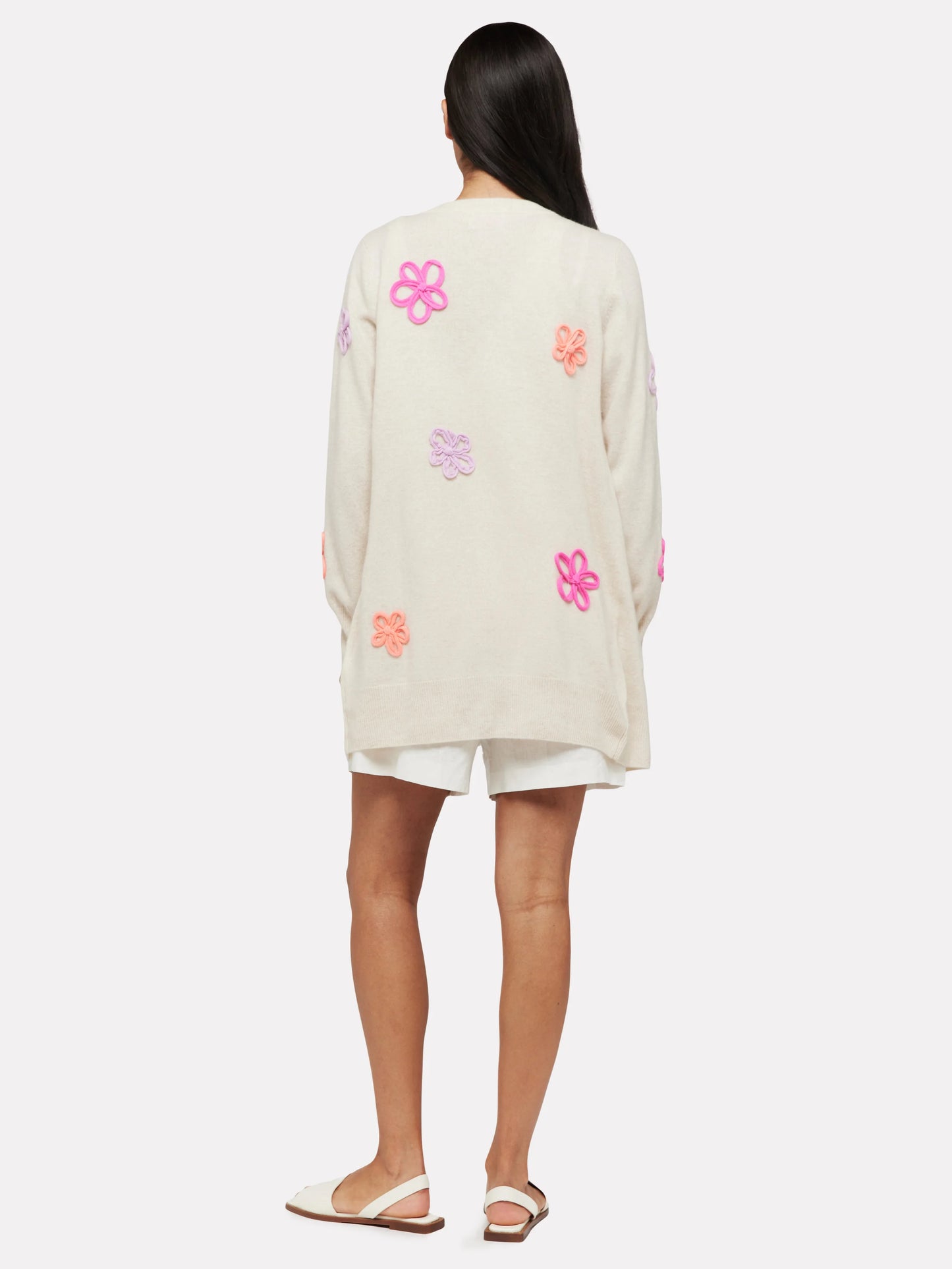 Brodie Cashmere Long Line Flower Pop Cashmere Cardi