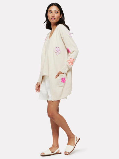 Brodie Cashmere Long Line Flower Pop Cashmere Cardi