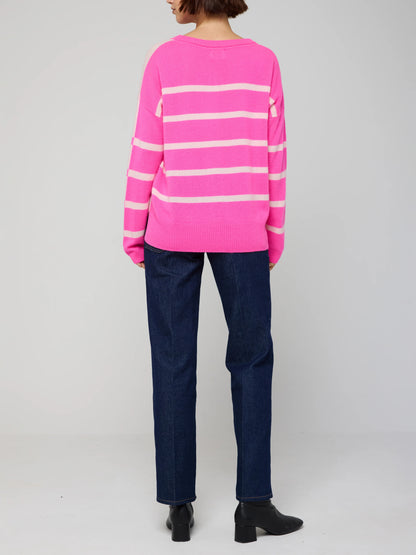Brodie Stripe Cashmere Round Neck Sweater