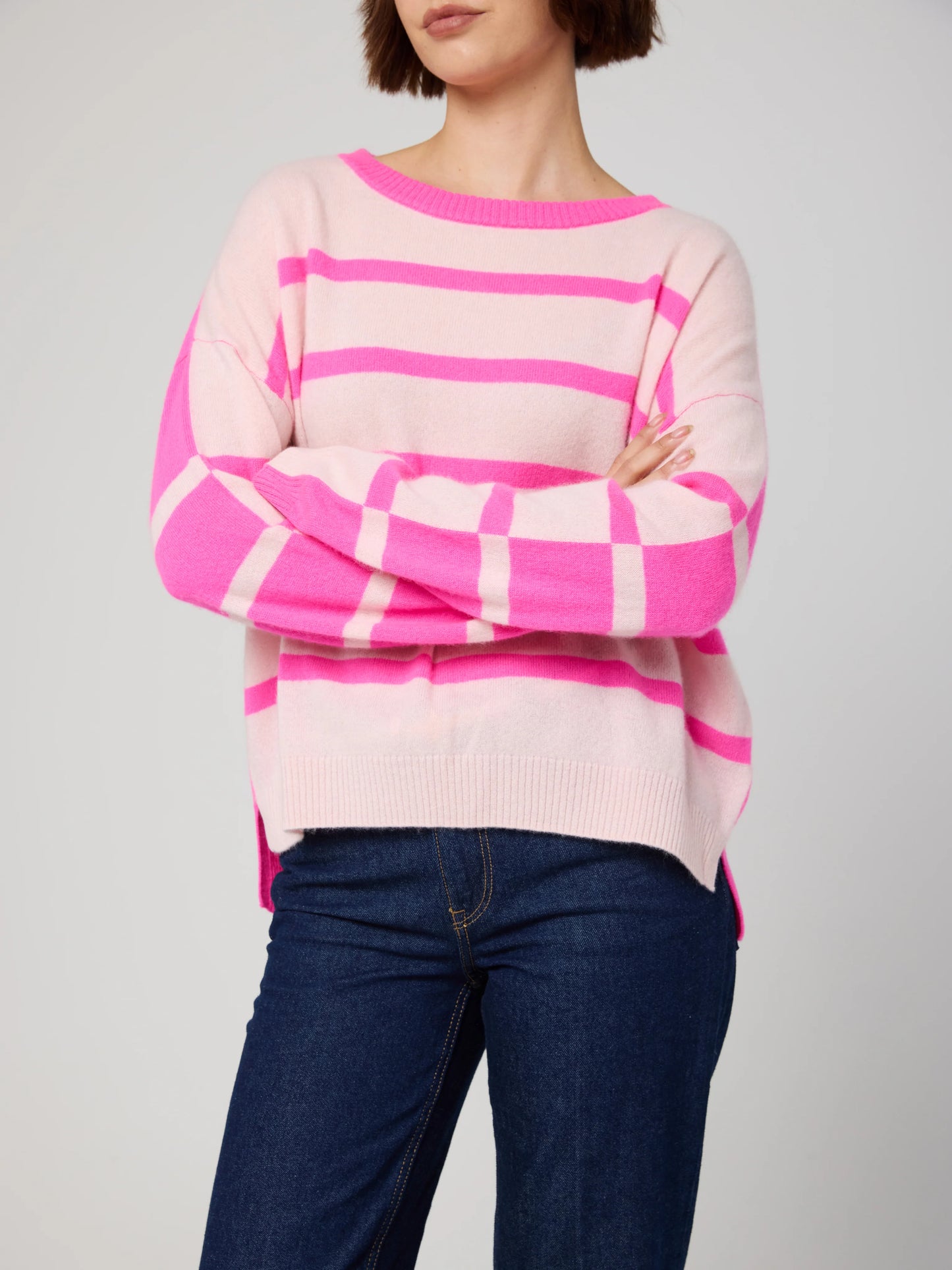 Brodie Stripe Cashmere Round Neck Sweater