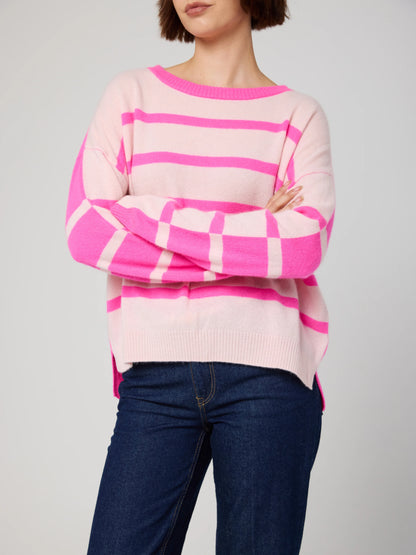 Brodie Stripe Cashmere Round Neck Sweater