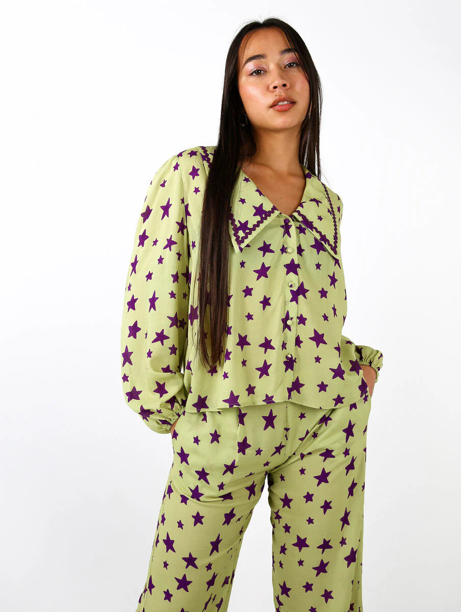 It’s 9pm Wobbly Star Green Pyjamas