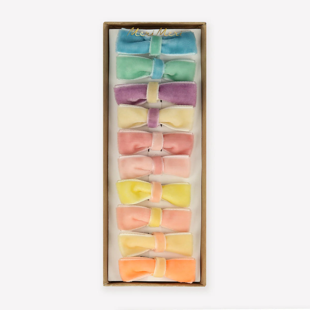 Meri Meri Set Of 10 Velvet Pastel Bow Mini Hair Clips